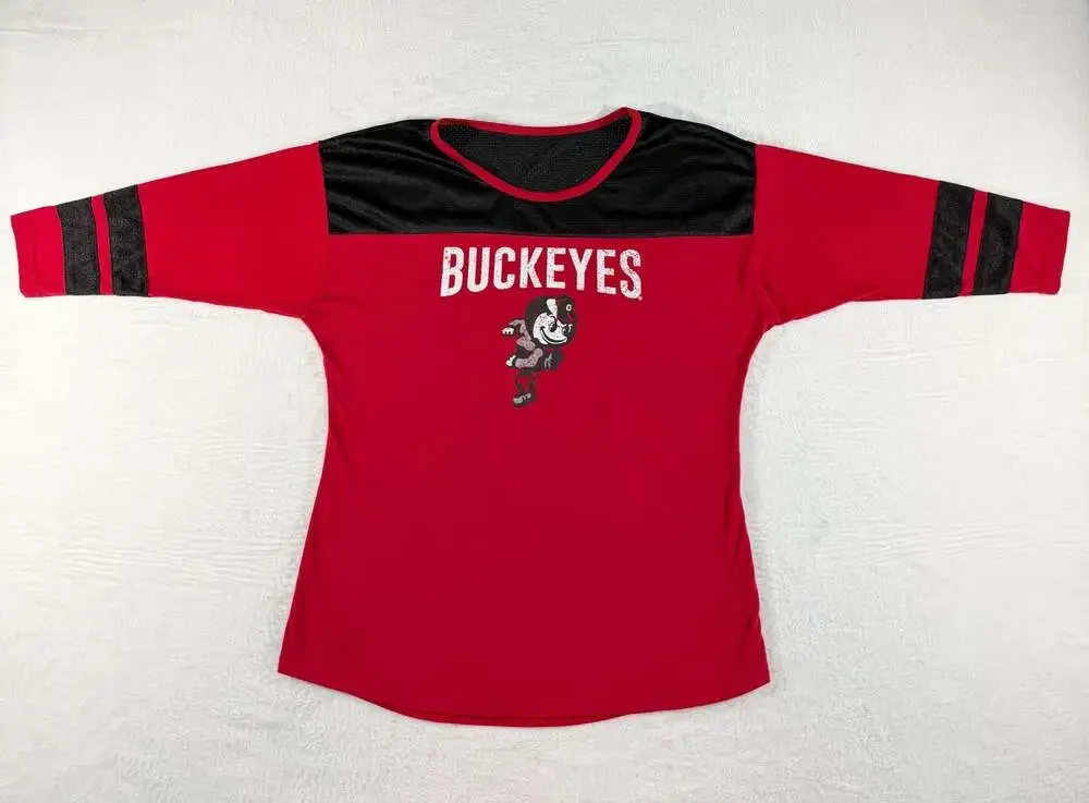 Pro Edge Ohio State Buckeyes Women's Red Jersey T-Shirt, Brutus Buckeye Mascot